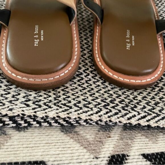 RAG & BONE ANSLEY DOUBLE SUEDE STRAP LEATHER SLIDE TAN SILVER
BUCKLES Sz-39/9 - Picture 8 of 9